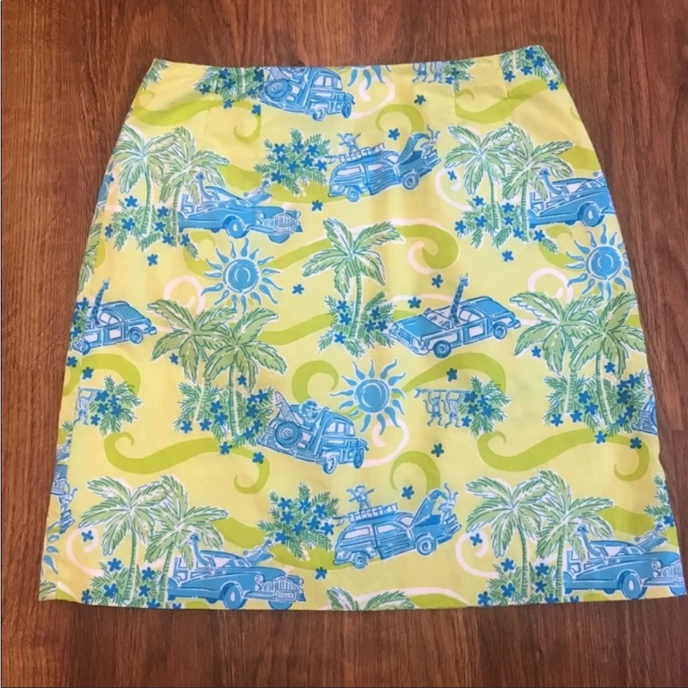 Lilly Pulitzer Yellow Mini Skirt with Blue & Green Tropical Print